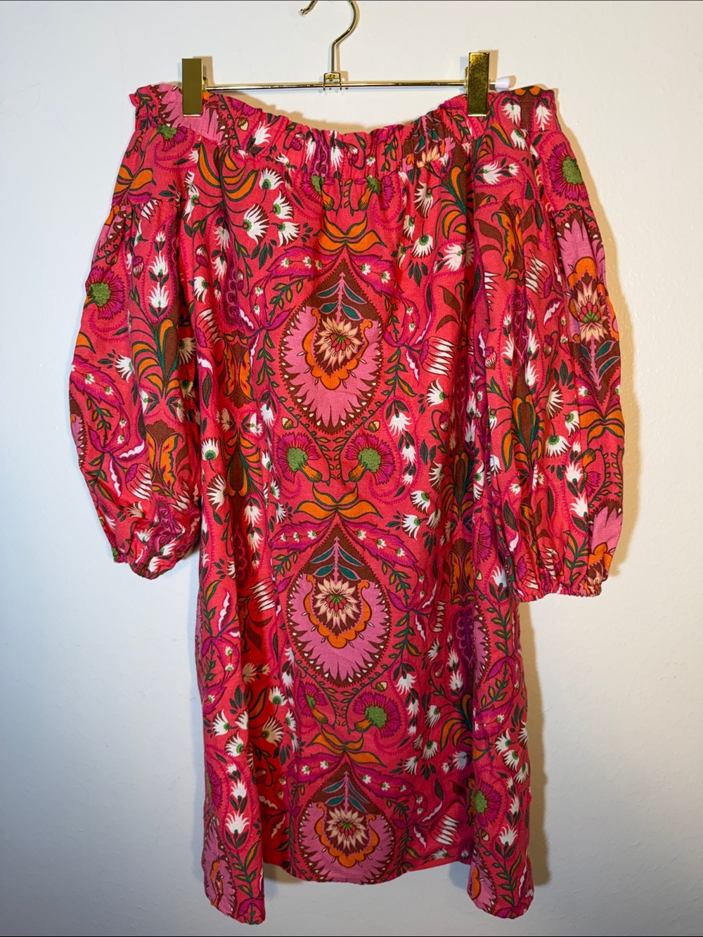 Vince Camuto Linen Blend Pink Colorful Off Shoulder 3/4 Sleeve Dress XS 0